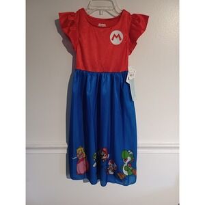 Super Mario Girls Nightgown Dress Up Dress Red‎ And Blue W/Characters Sz 6/6X